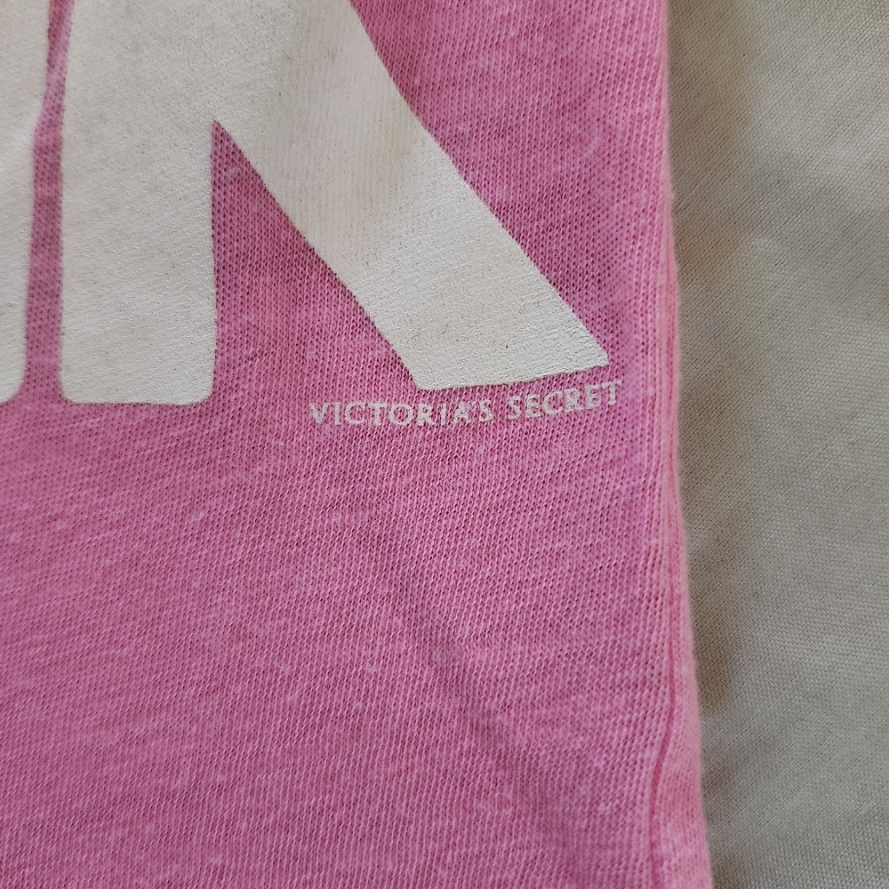PINK Victoria's Secret V-Neck Shirt In  Pink With Bold White Lettering  - Size M - Picture 9 of 9